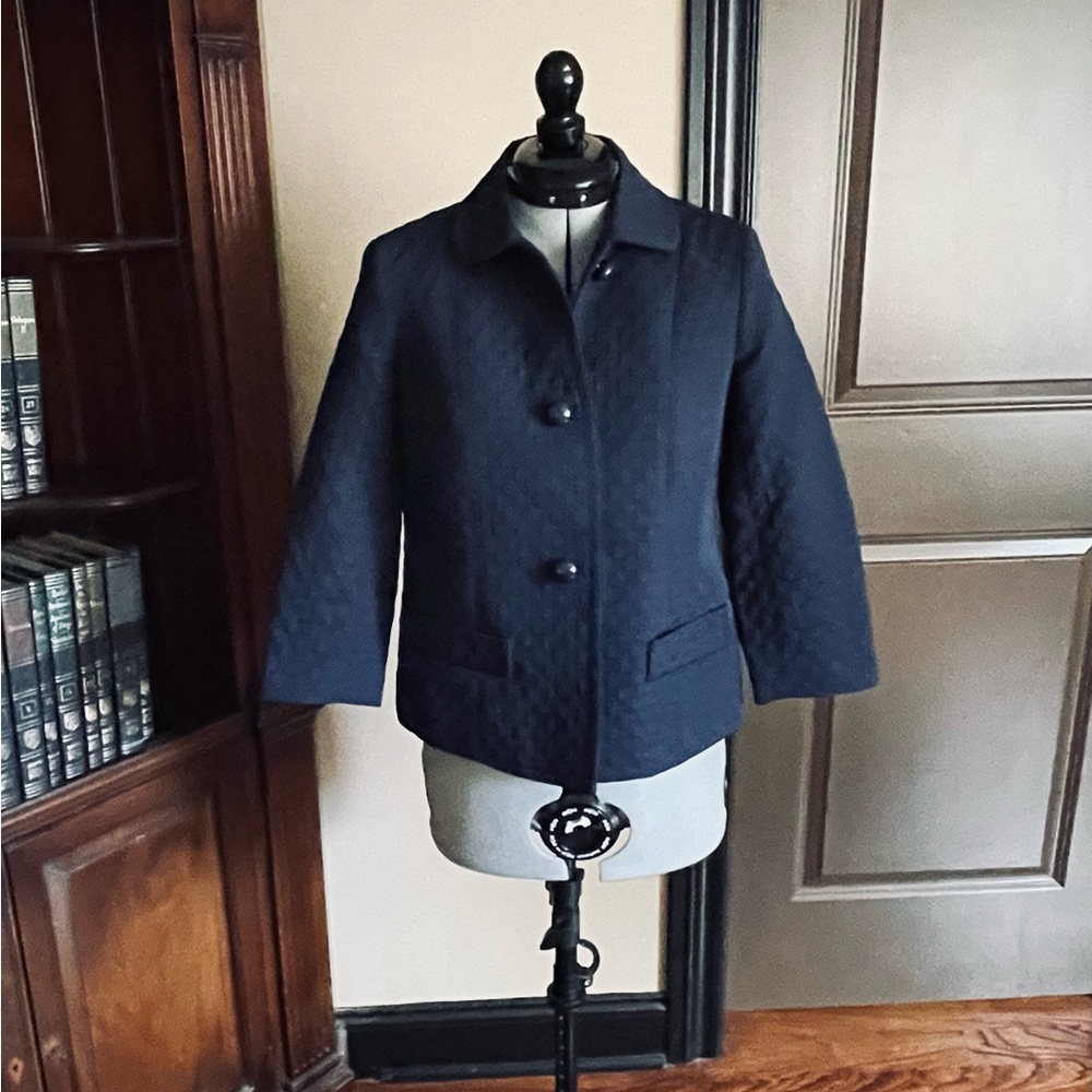 NWOT Talbots Navy Textured Blazer Stand-Up Collar